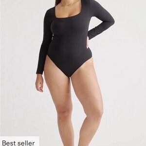 Quince Black Square Neck Long Sleeve Bodysuit in Black Size Medium